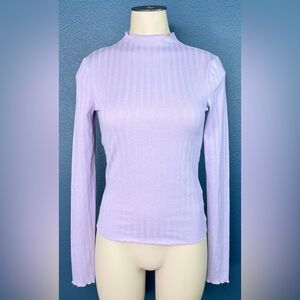Elodie Top Mock Neck Purple Ribbed Long Sleeve Lilac Stretch